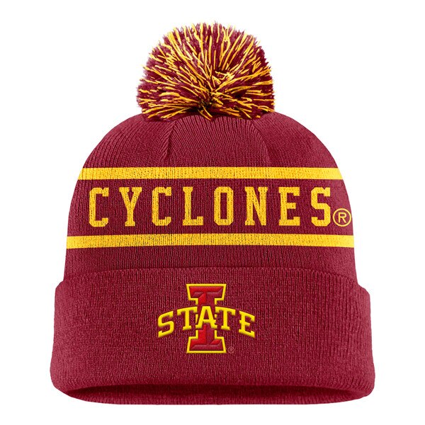Nike I-State Cardinal and Gold Beanie with Pom